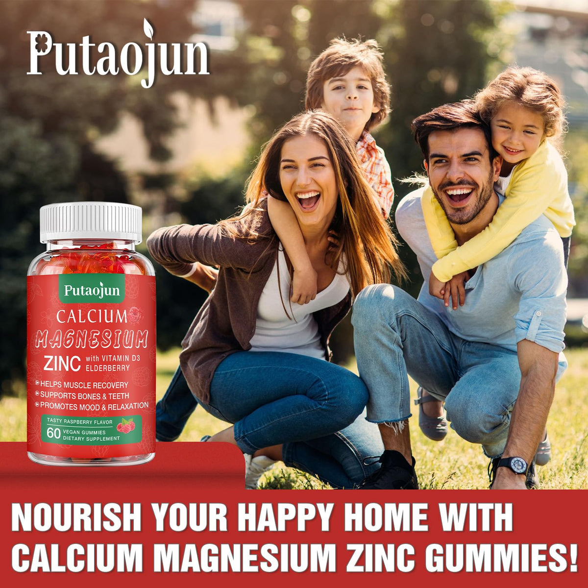 Gummies Putaojun calcium magnésium zinc sur une assiette