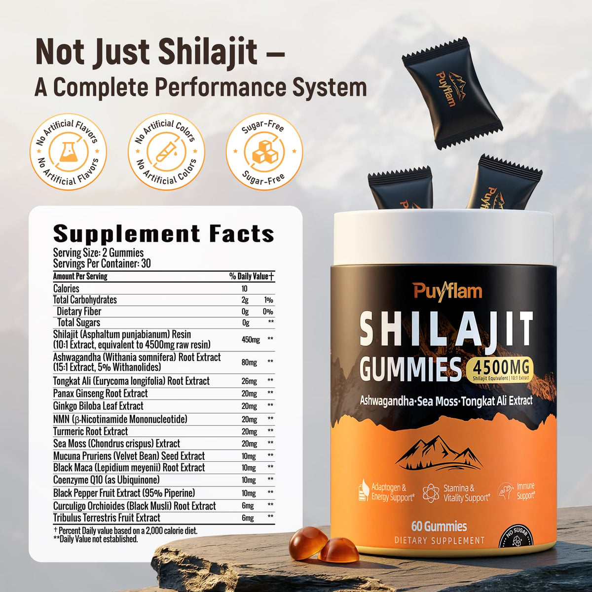 Gummies Puyflam Shilajit 4500mg avec étiquette visible