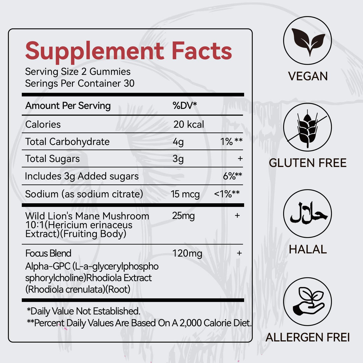 Gummies QualiLife Lion's Mane avec une portion dans une cuillère
