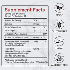 Gummies QualiLife Lion's Mane avec une portion dans une cuillère