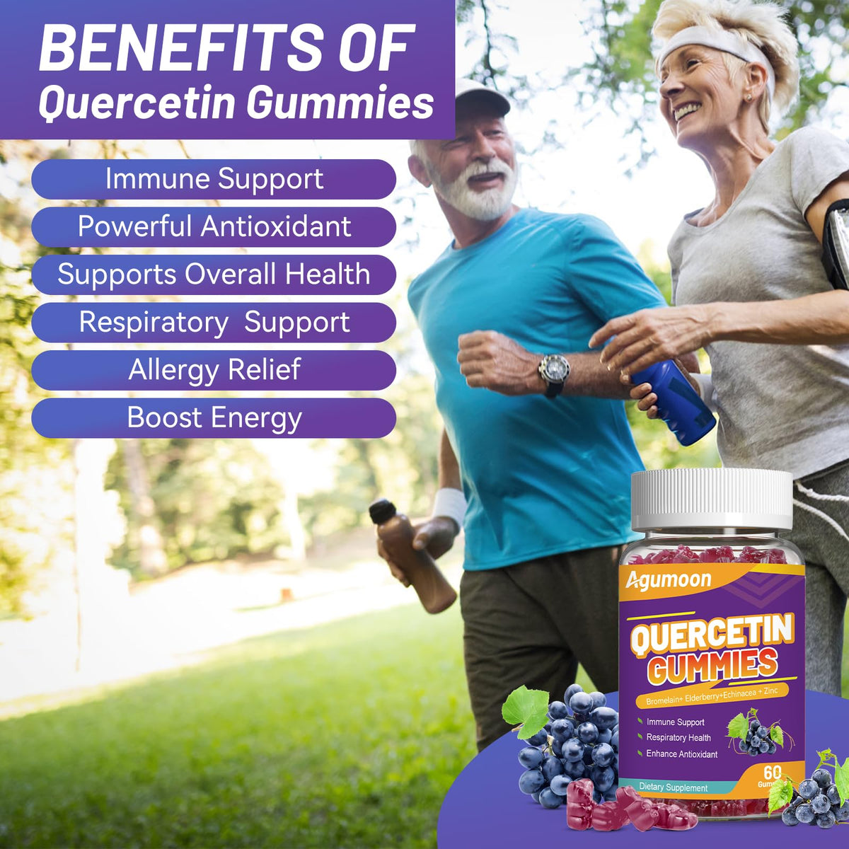 Gummies Quercétine Agumoon affichées avec d'autres compléments alimentaires