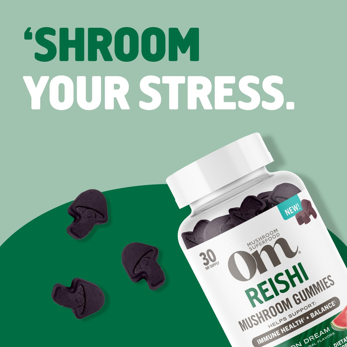Gummies Reishi OM MUSHROOM SUPERFOOD sur un fond blanc