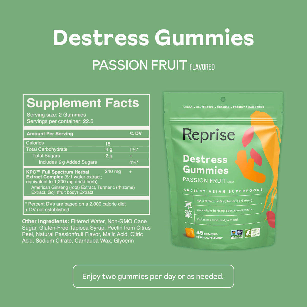 Gummies Reprise avec ginseng, en main, prêtes à être dégustées