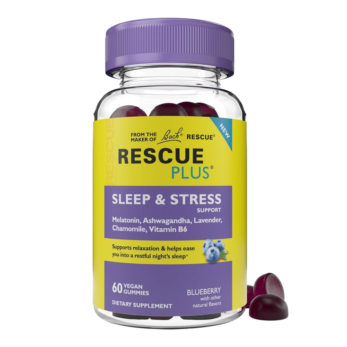 Gummies RESCUE PLUS Sleep & Stress Support 60 unités, packaging avant
