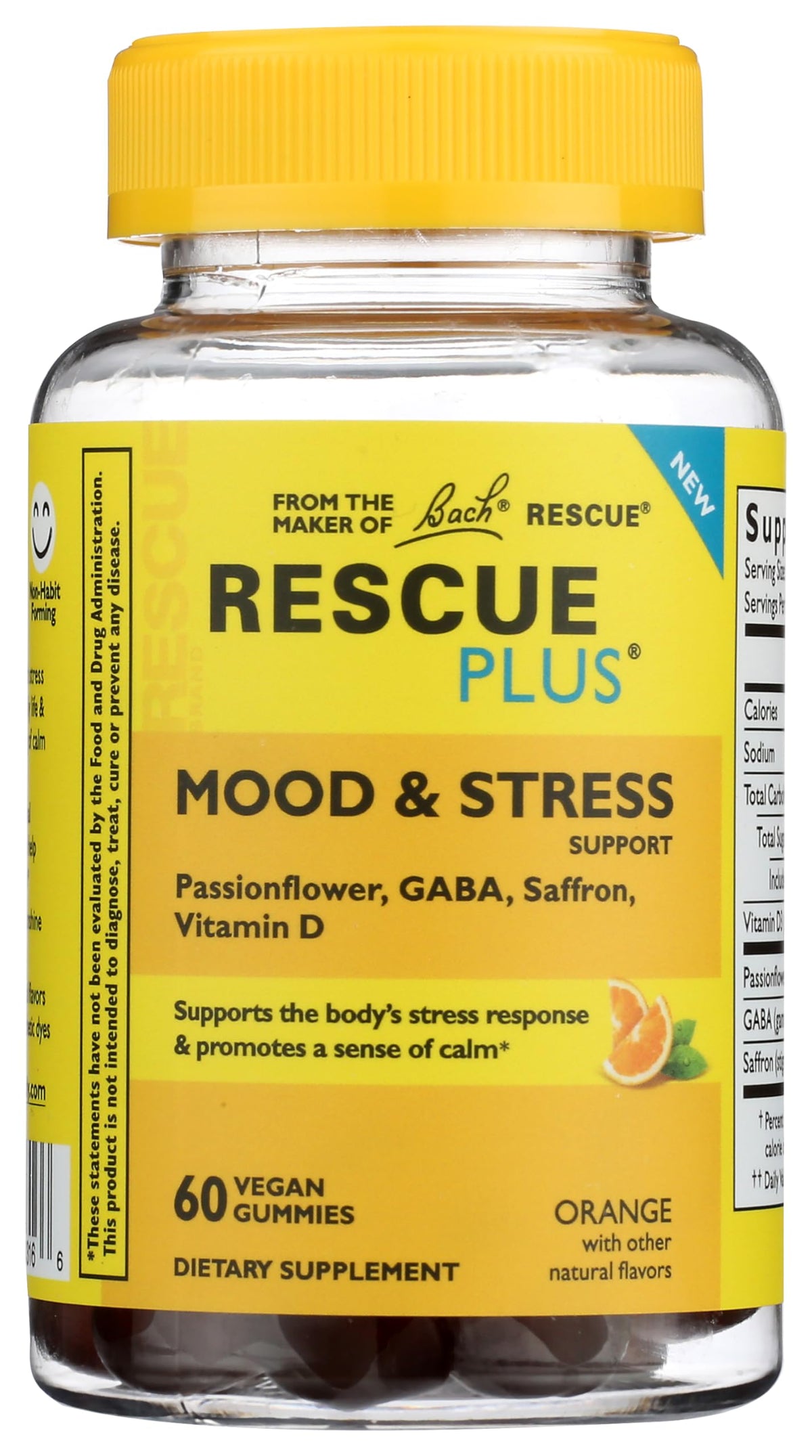 Gummies RESCUE pour l'humeur et le stress, paquet de 60 pièces, goût orange