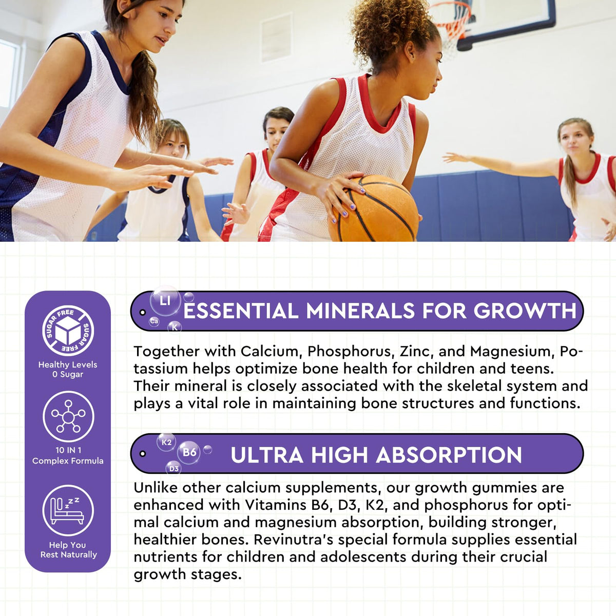 Gummies ReviNutra avec étiquette nutritionnelle visible