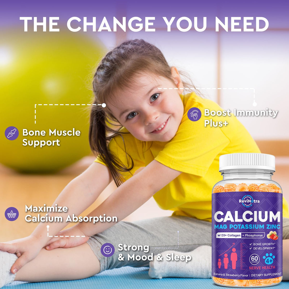 Gummies ReviNutra Calcium Potassium Magnésium saveur banane et fraise