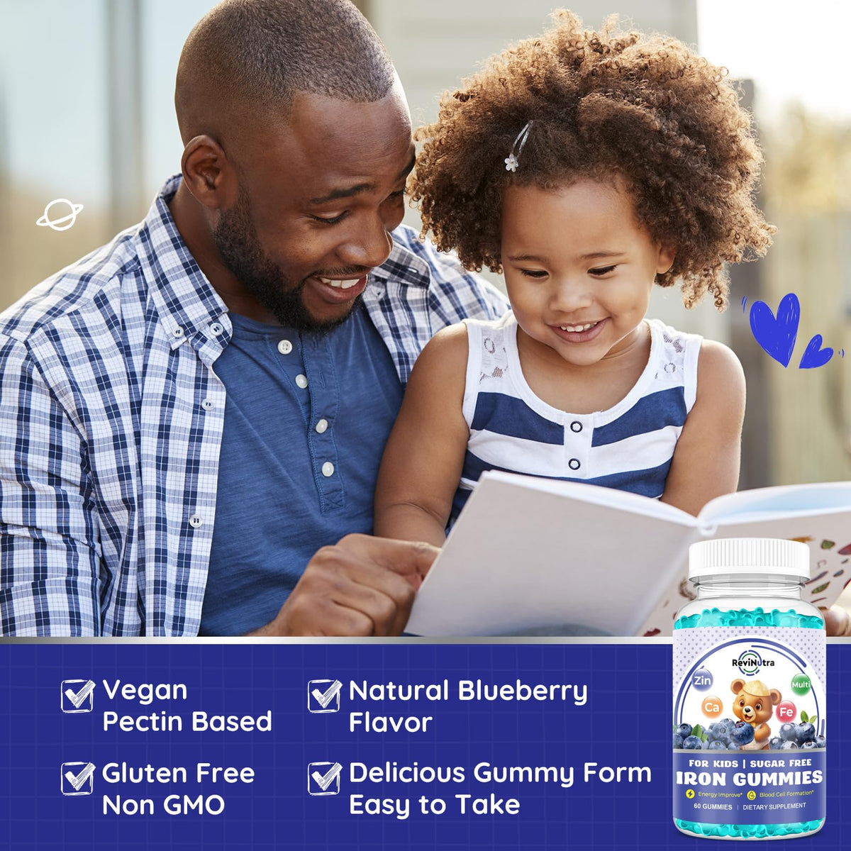 Gummies ReviNutra saveur myrtille dans une main d'enfant