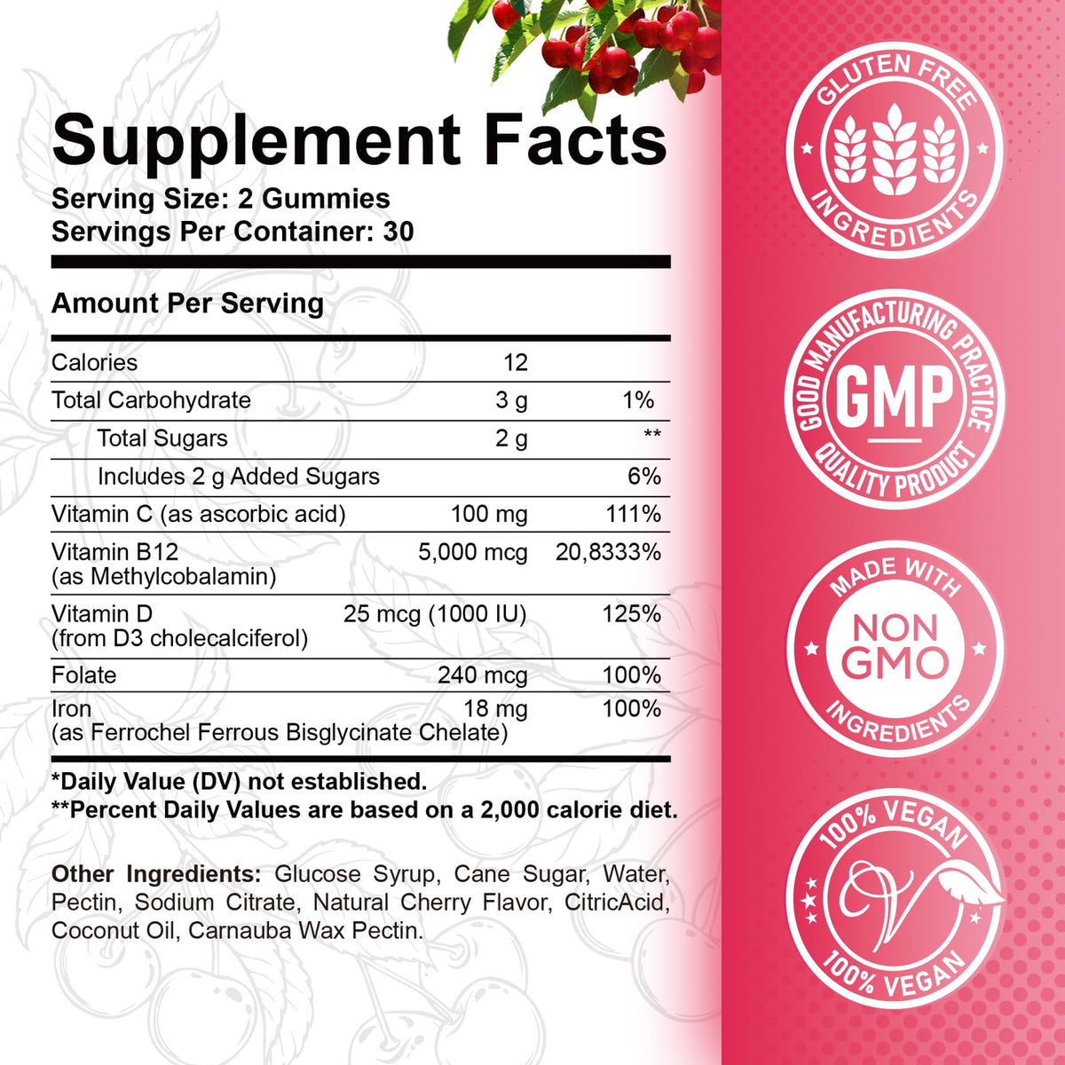 Gummies ReviNutra Vitamine B12 5000 mcg en main avec goût cerise