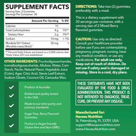 Gummies Rhodiola Rosea HAVASU NUTRITION montrant la taille des gummies