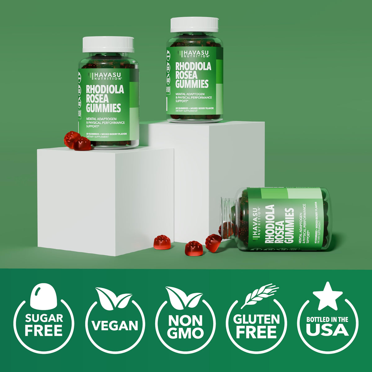 Gummies Rhodiola Rosea HAVASU NUTRITION sur une assiette