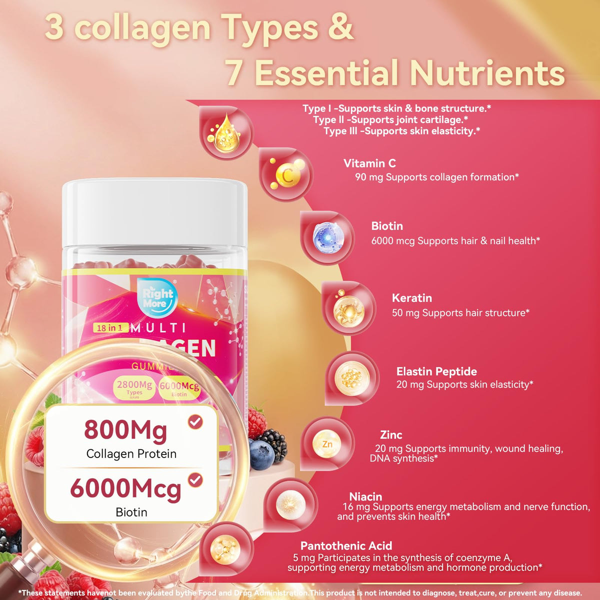 Gummies Right More collagène 18-en-1 mélange de baies arrière