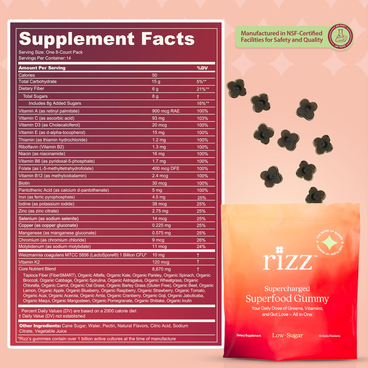 Gummies Rizz sur une table avec d'autres compléments