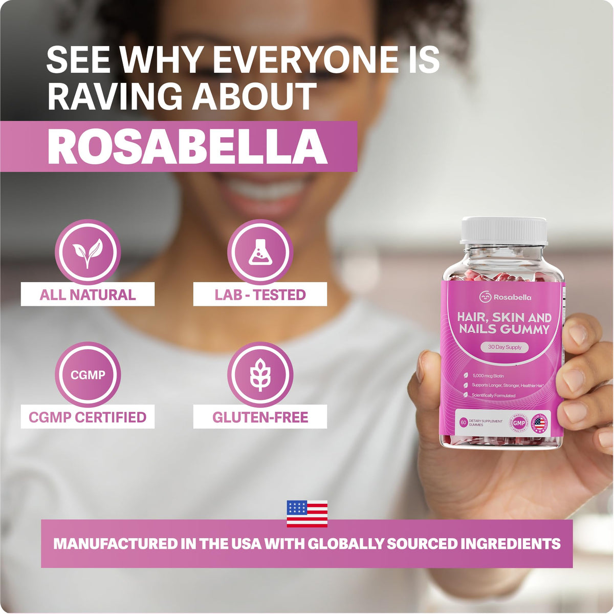 Gummies Rosabella à côté d'un verre d'eau