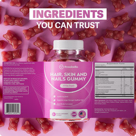 Gummies Rosabella avec des ingrédients naturels en arrière-plan