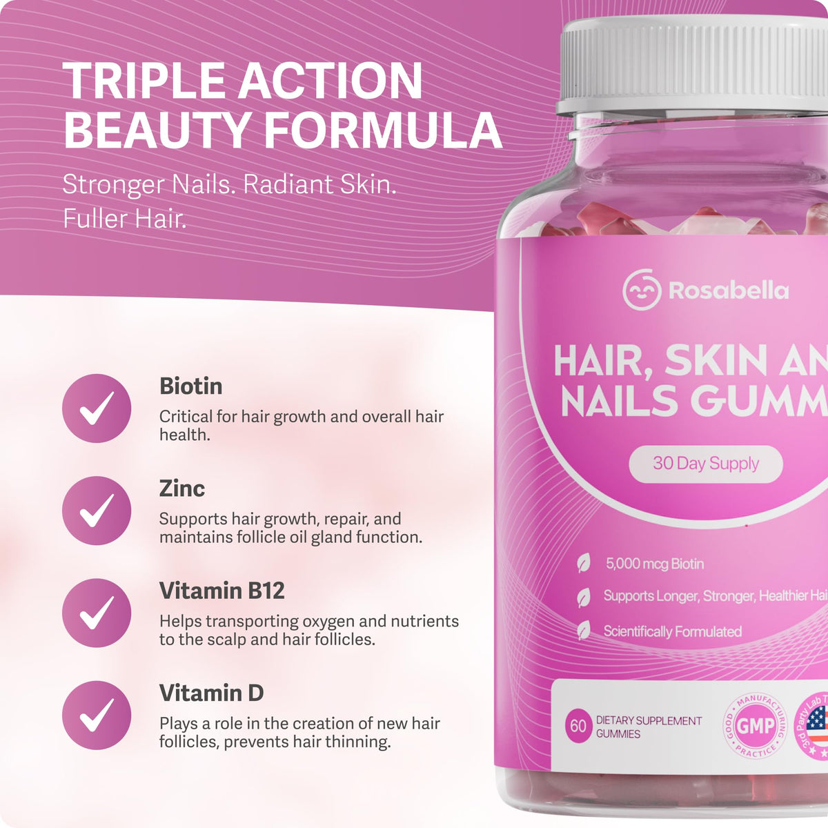 Gummies Rosabella avec une main tenant deux gummies