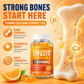 Gummies RUNUAN au calcium près d'une tasse d'eau