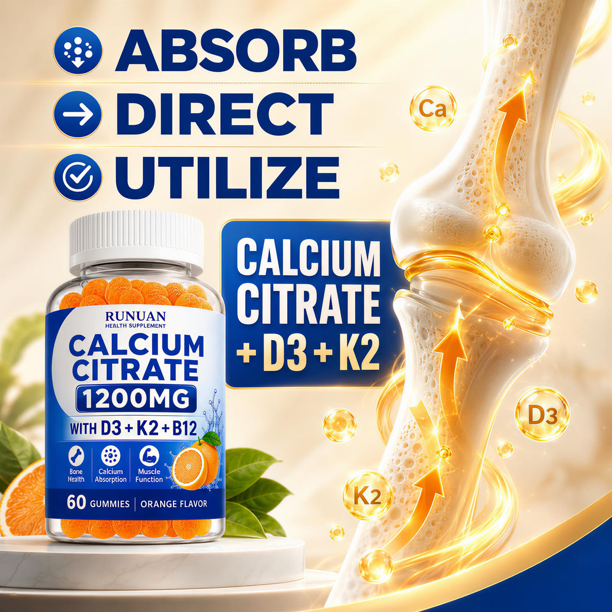 Gummies RUNUAN avec Vitamine D3 K2 B12 en détail