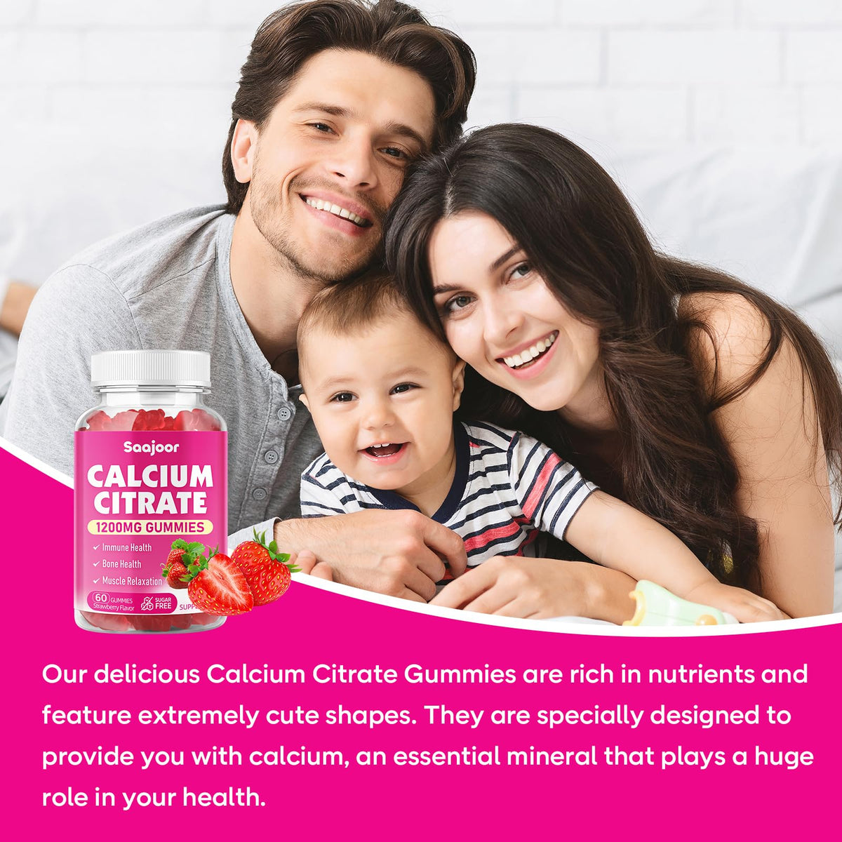 Gummies Saajoor au calcium citrate 1200 mg, arrière-plan naturel
