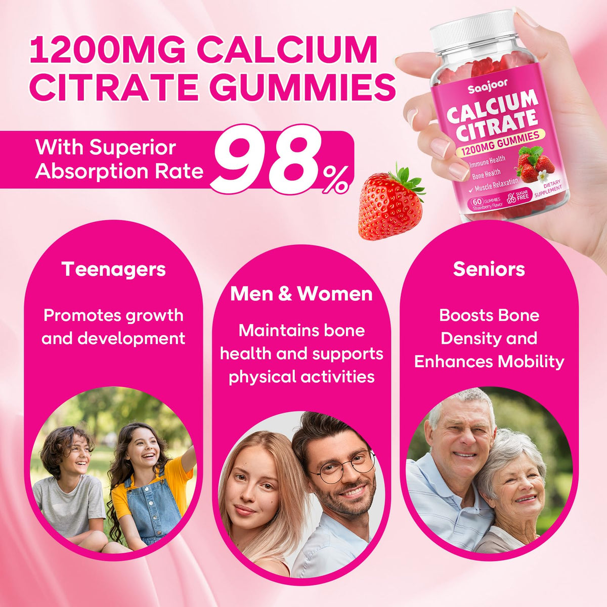 Gummies Saajoor au calcium citrate 1200 mg, texture des gummies