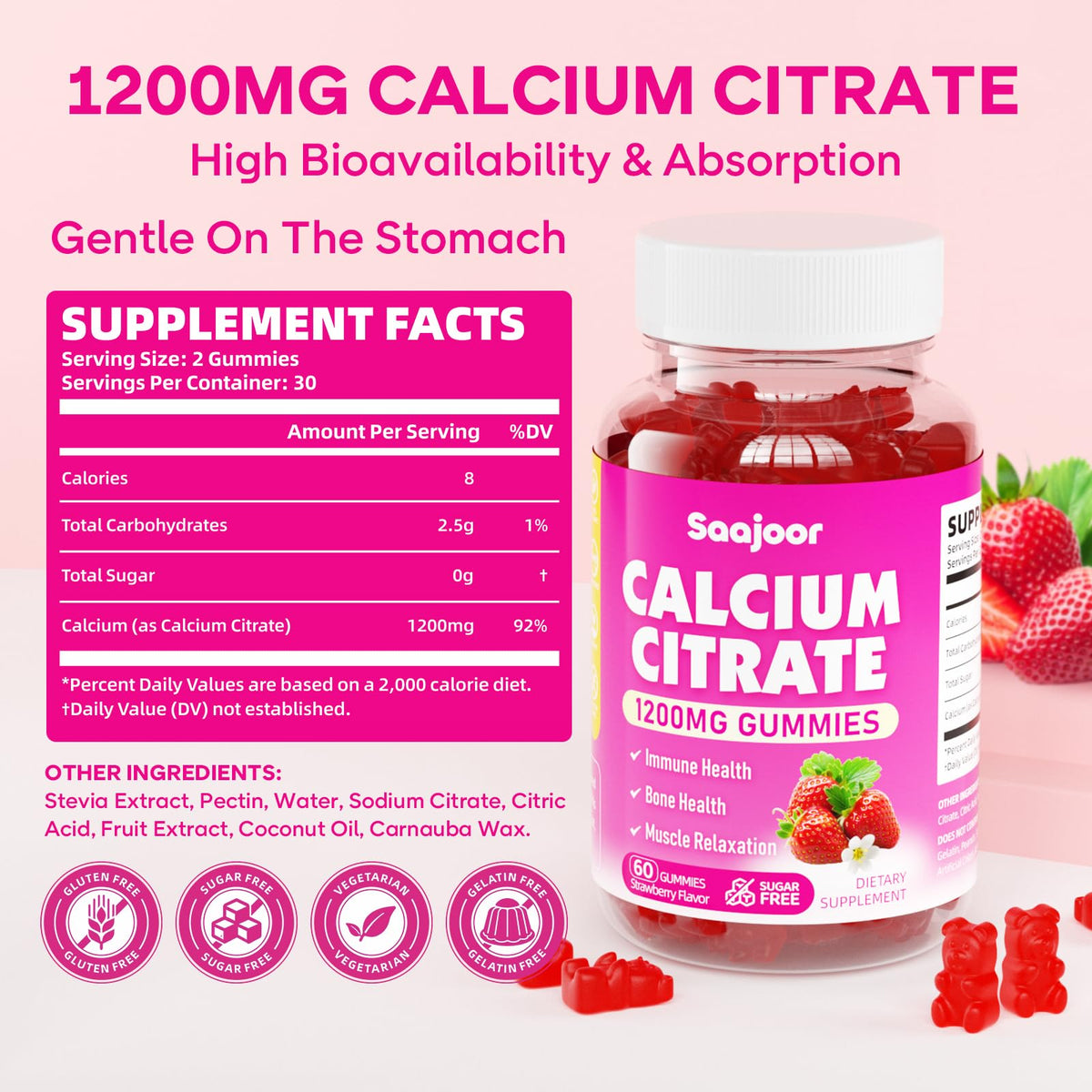 Gummies Saajoor au calcium citrate 1200 mg, vue de côté