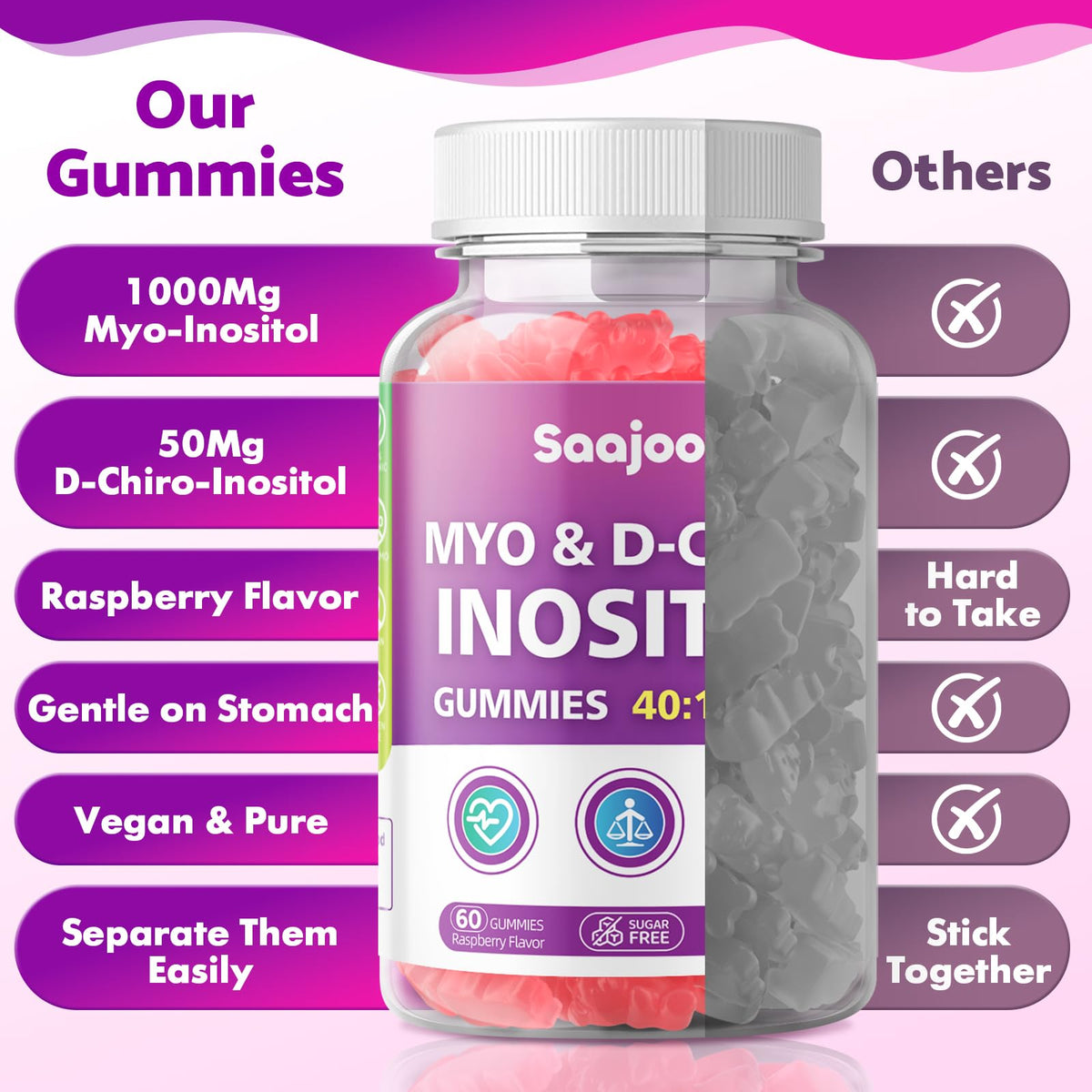Gummies Saajoor au goût framboise sur une table