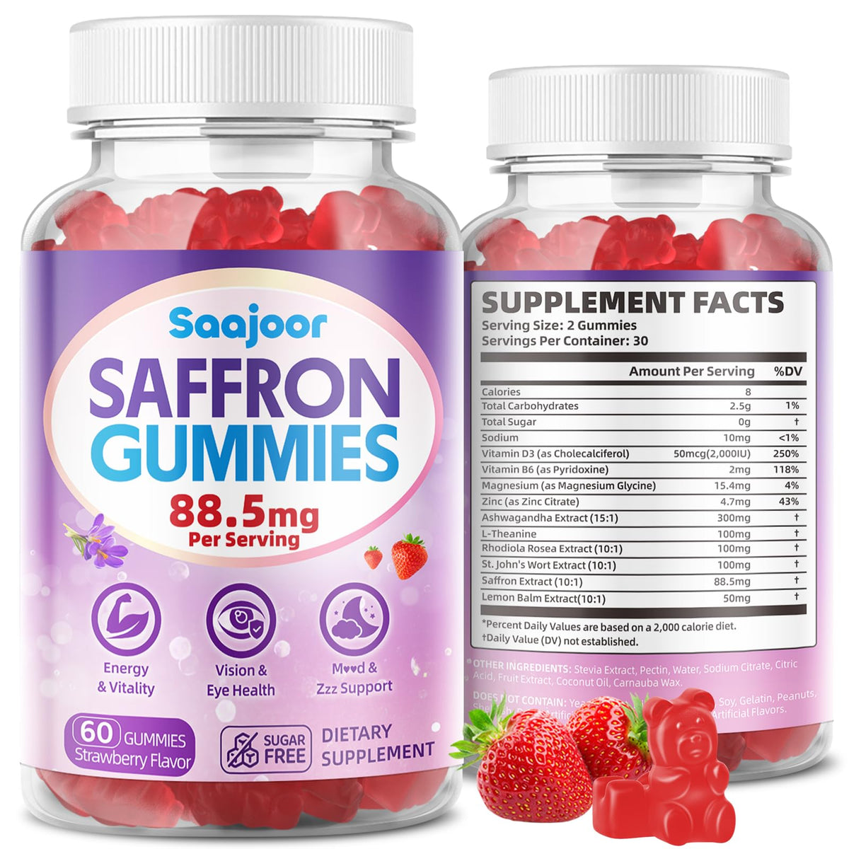 Gummies Saajoor au Safran 88,5 mg en pot avec couvercle