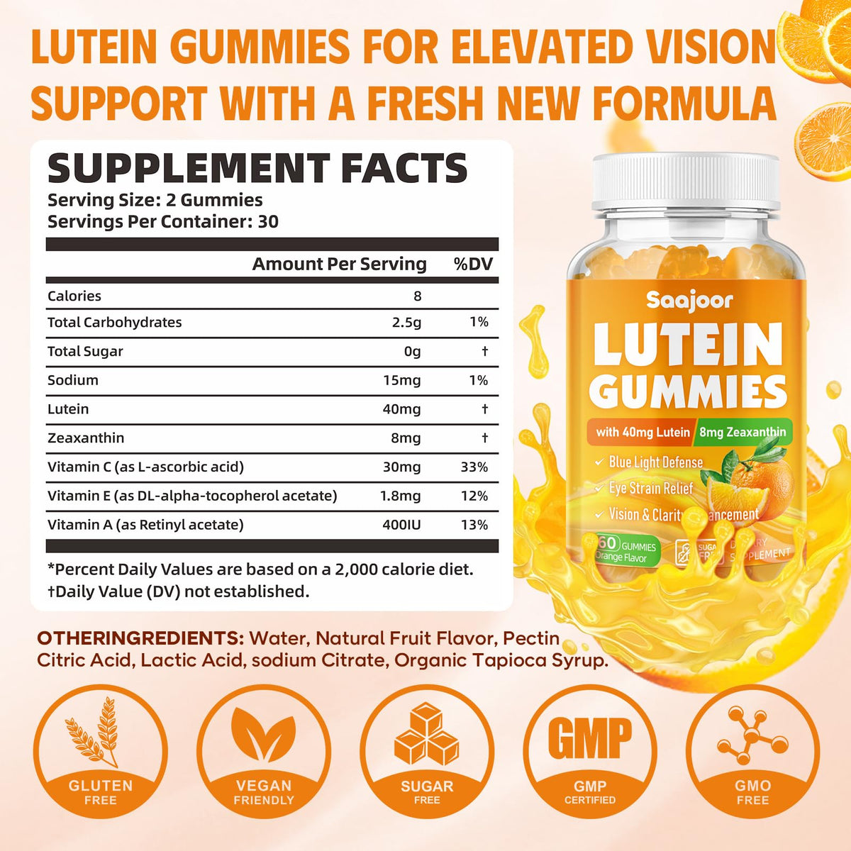 Gummies Saajoor de Luteine avec saveur d'orange