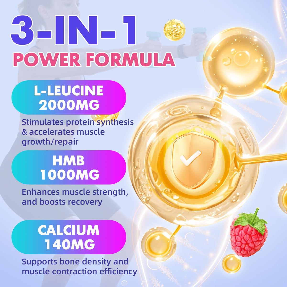 Gummies Saajoor HMB et L-Leucine dans une main