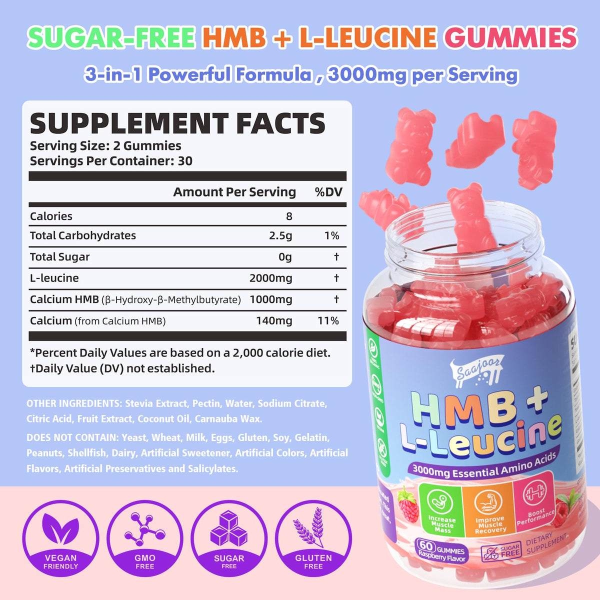 Gummies Saajoor HMB et L-Leucine vue de face avec étiquette