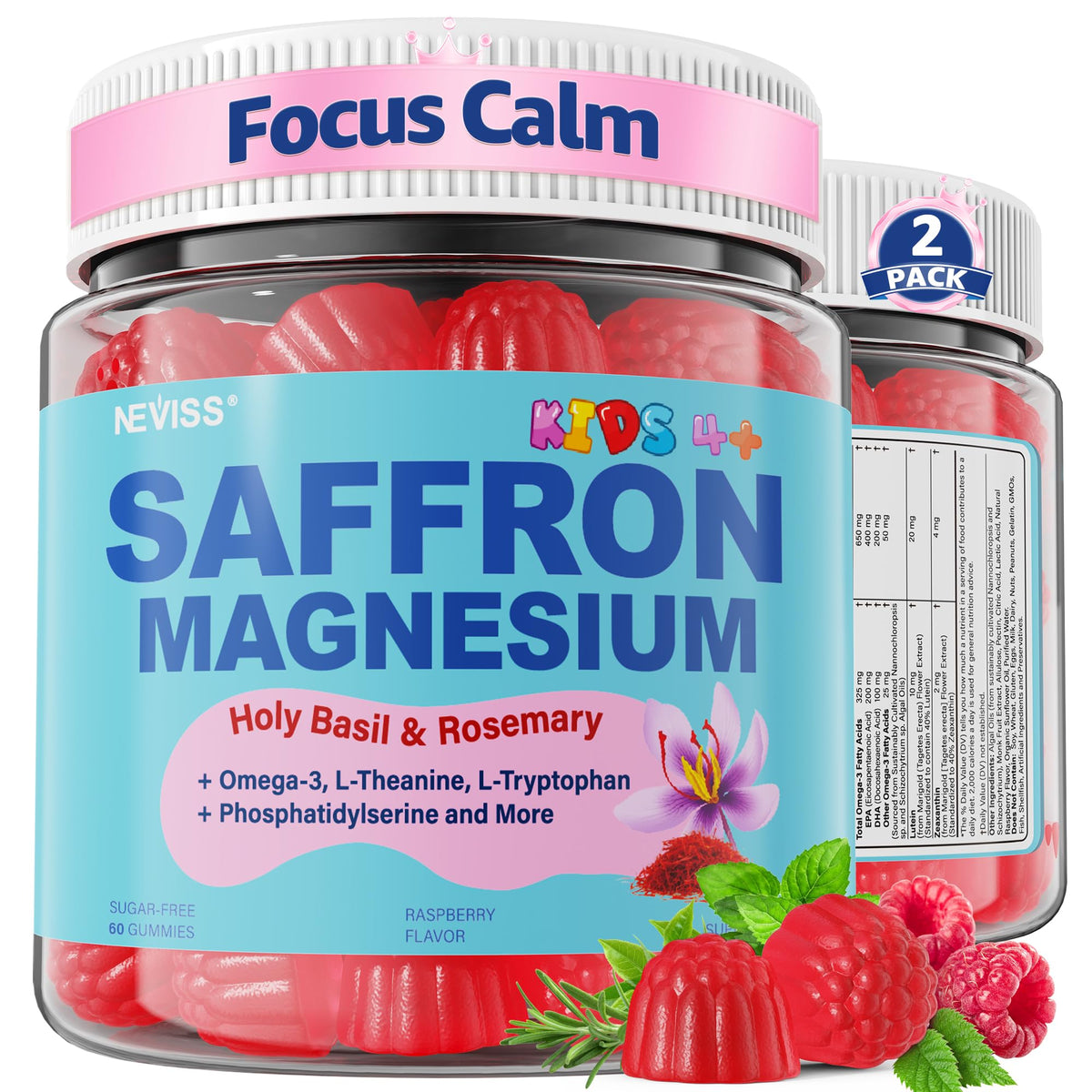 Gummies Saffran + Magnésium Glycinate + Omega-3 de NEVISS en paquet de 440g