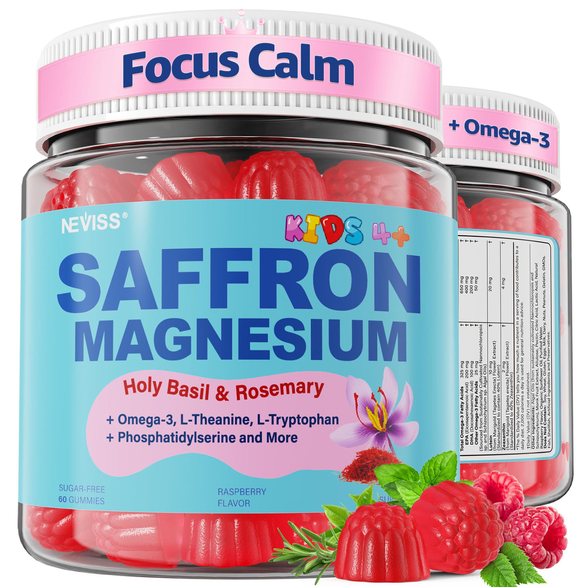Gummies Saffran + Magnésium NEVISS avec packaging et label