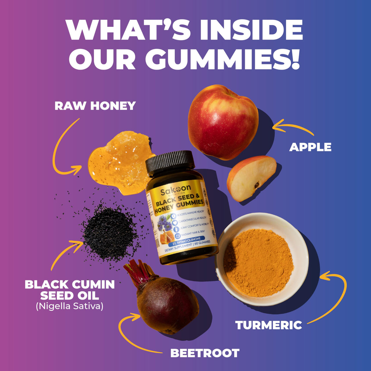 Gummies Sakoon Nutrition goût myrtille en gros plan