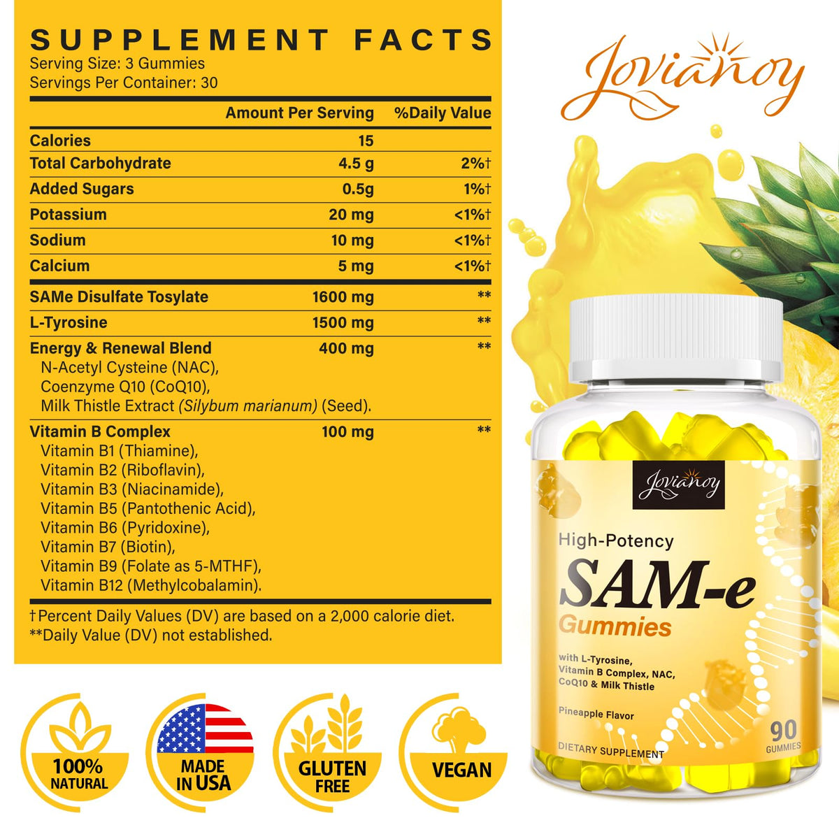 Gummies SAM-e de Jovianoy dans une main avec un arrière-plan flou