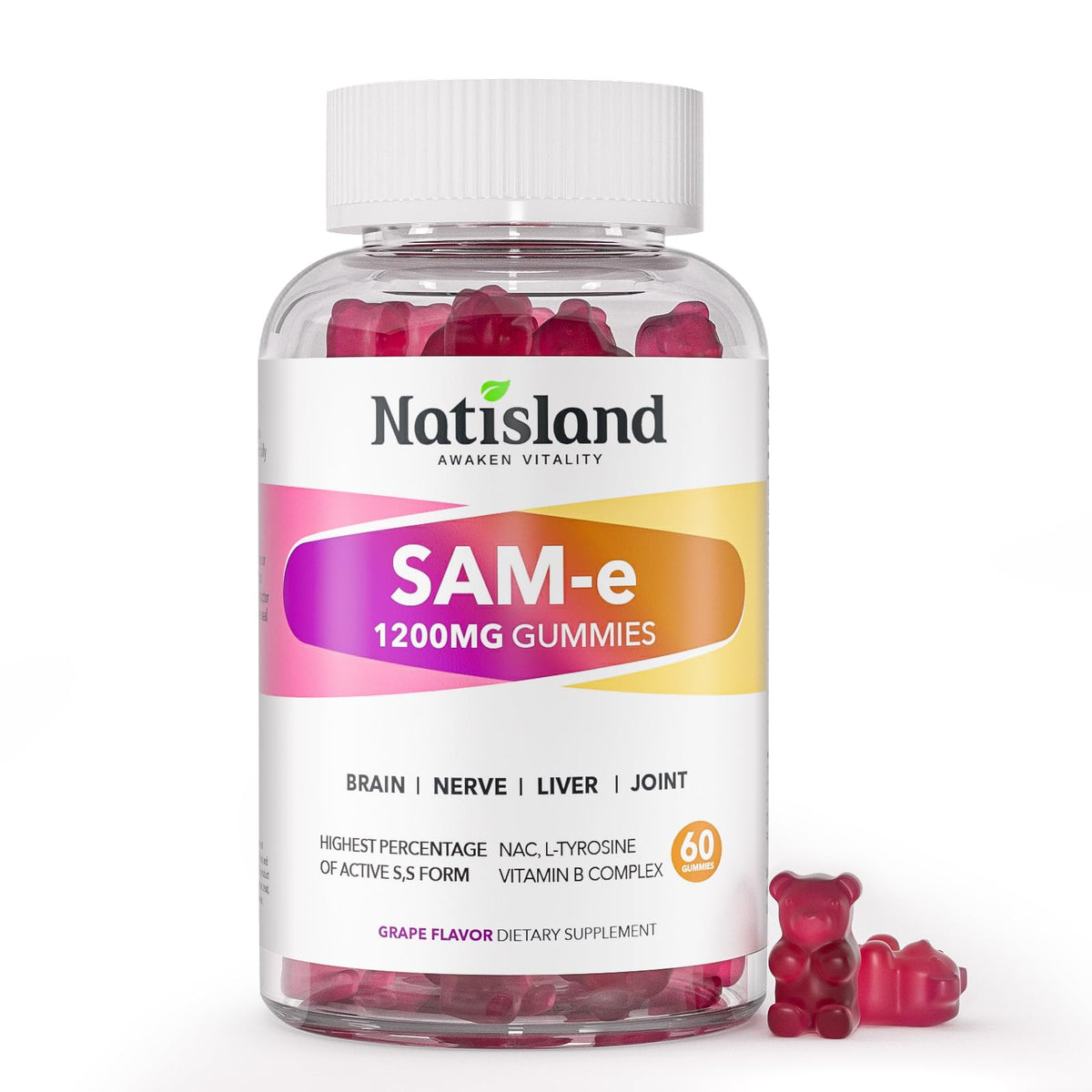 Gummies SAM-e NATISLAND 1200mg avec L-Tyrosine, vue de face