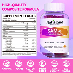 Gummies SAM-e NATISLAND sur une table avec un verre d'eau