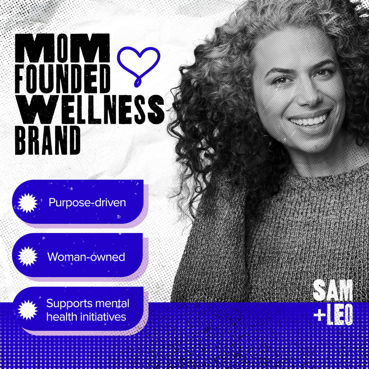 Gummies SAM+LEO pour enfants avec ingrédients en arrière-plan