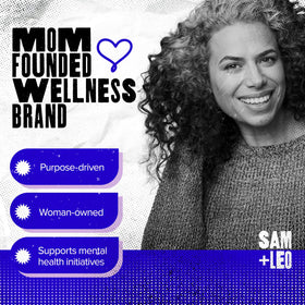 Gummies SAM+LEO pour enfants avec ingrédients en arrière-plan