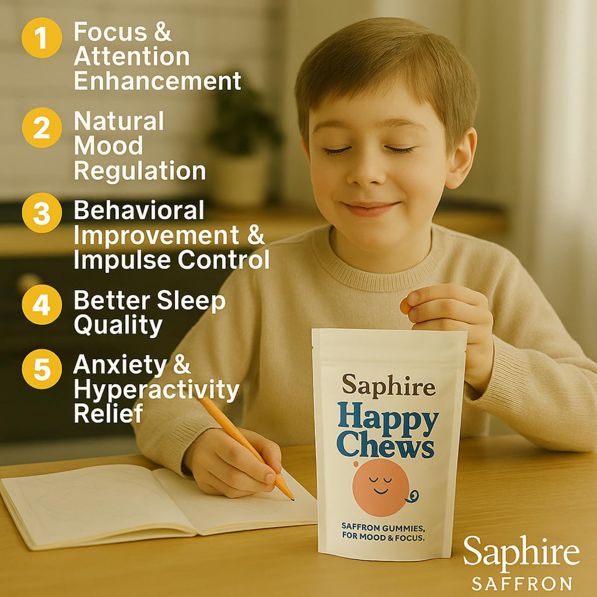 Gummies Saphire Happy Chews au safran avec texture moelleuse