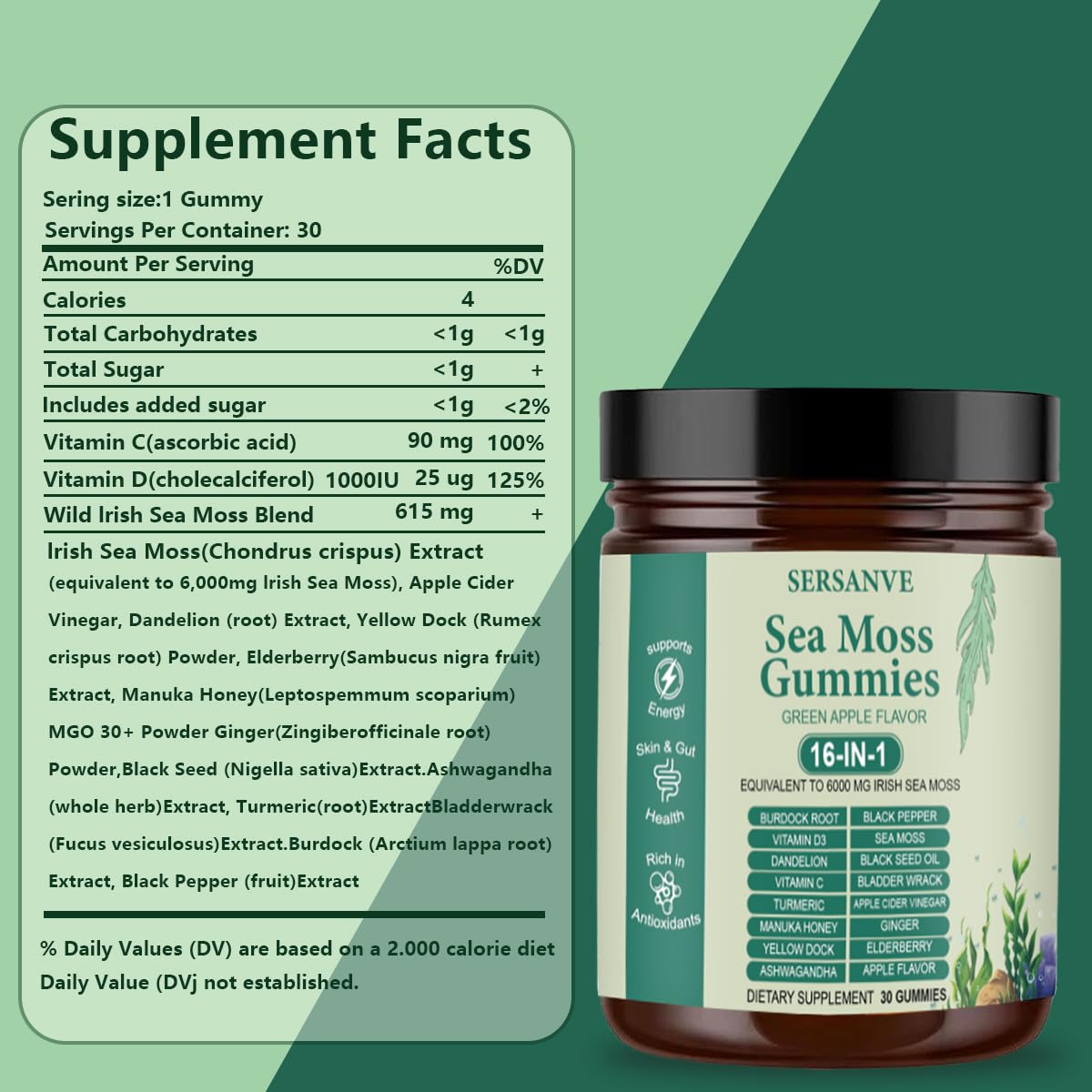 Gummies SERSANVE avec une pomme verte à côté