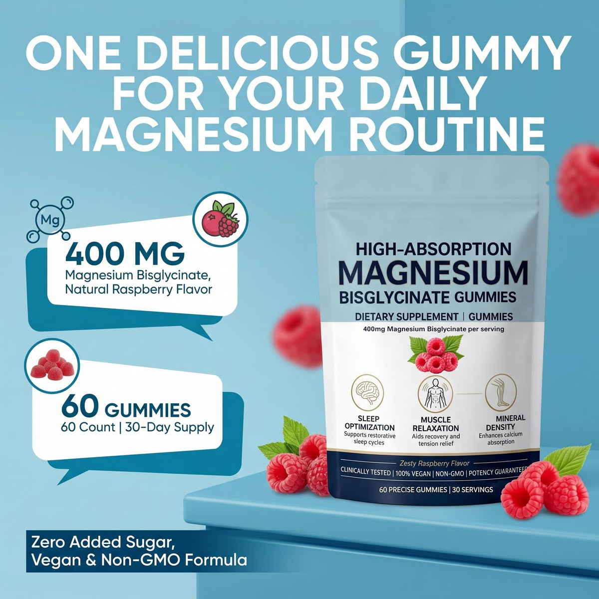 Gummies SERSANVE de magnésium bisglycinate, vue de côté avec étiquette