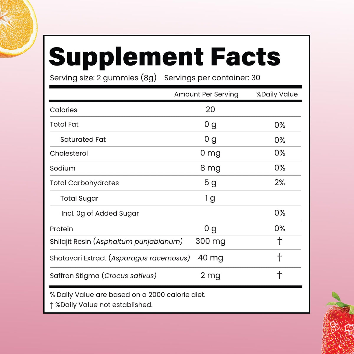 Gummies SHE-Lajit Better Alt, informations nutritionnelles sur l'emballage