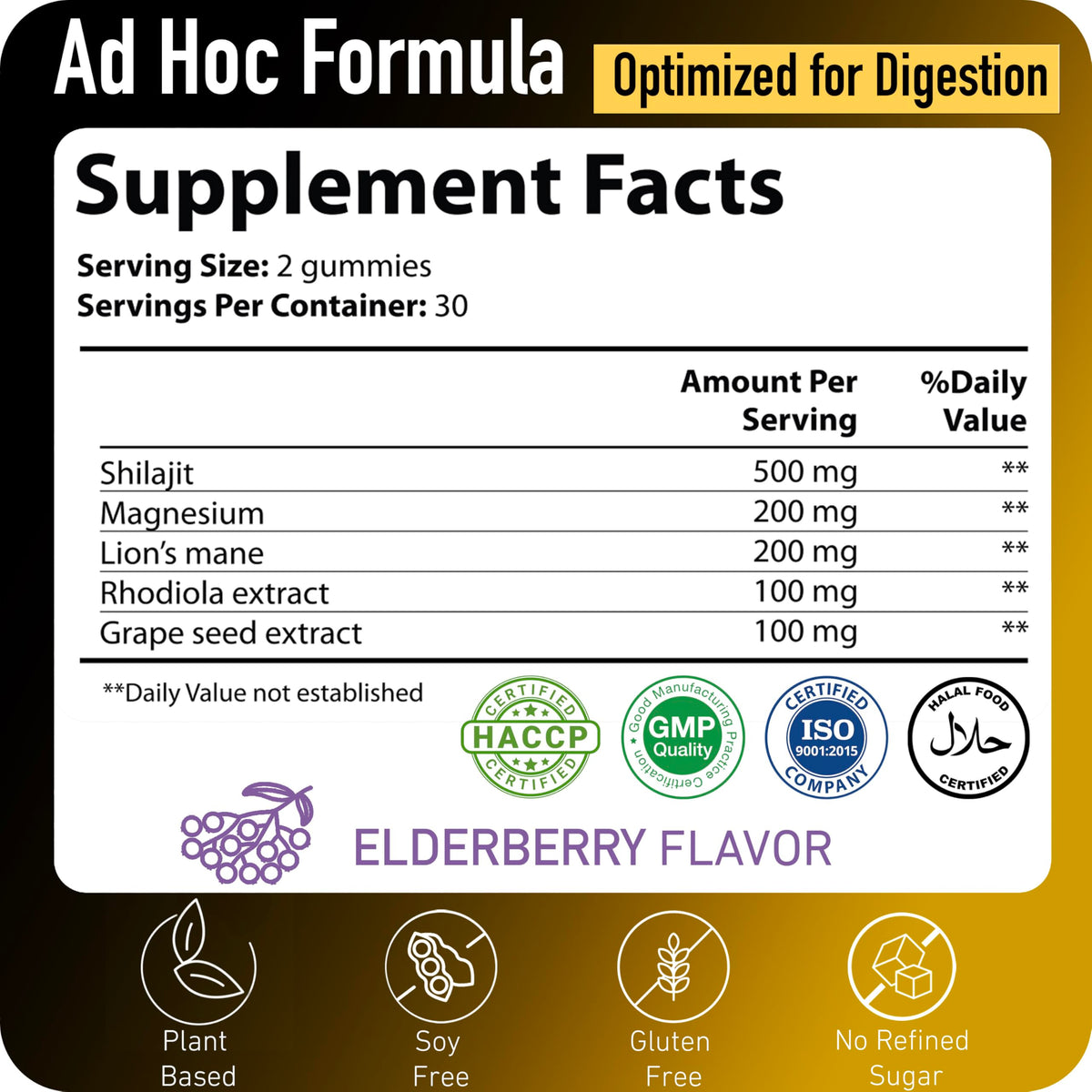 Gummies Shilajit ad hoc 1100mg avec ingrédients