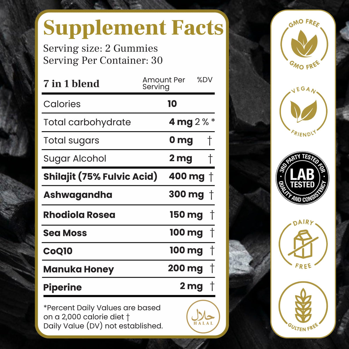 Gummies Shilajit alloza, illustration des ingrédients