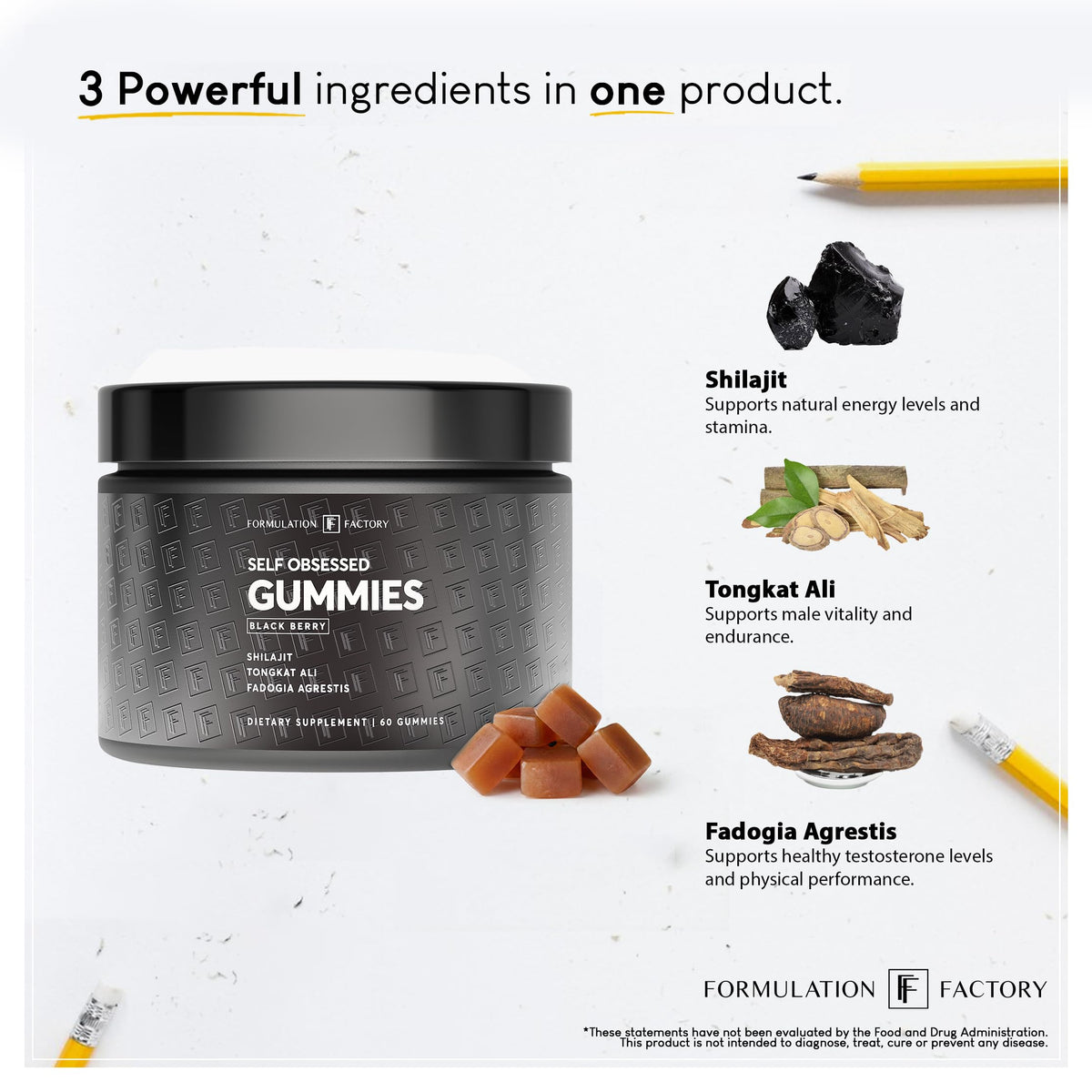 Gummies Shilajit avec Tongkat Ali et Fadogia Agrestis, vue de dessus