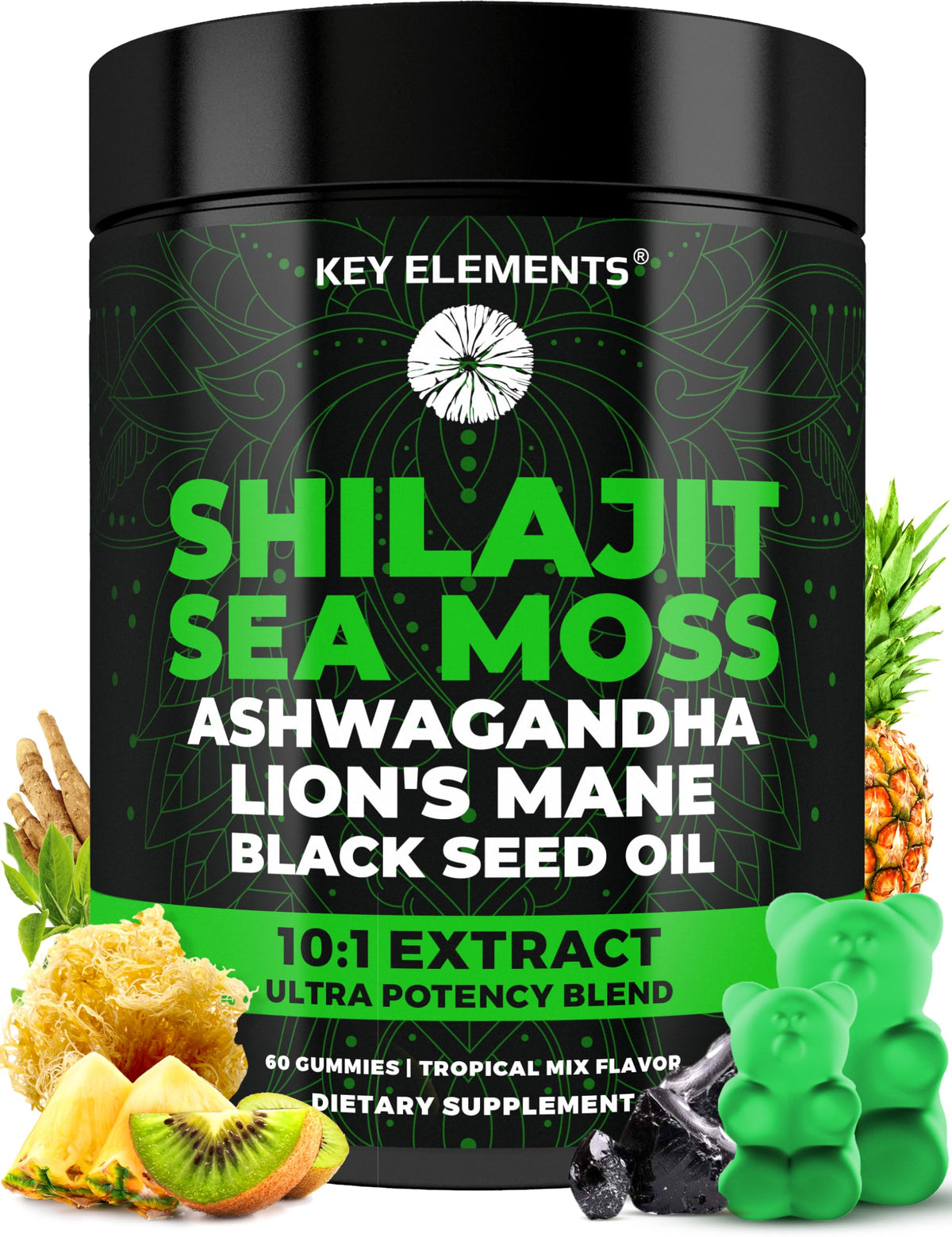 Gummies Shilajit Bio avec Algues Marines de KEY ELEMENTS en vue de face