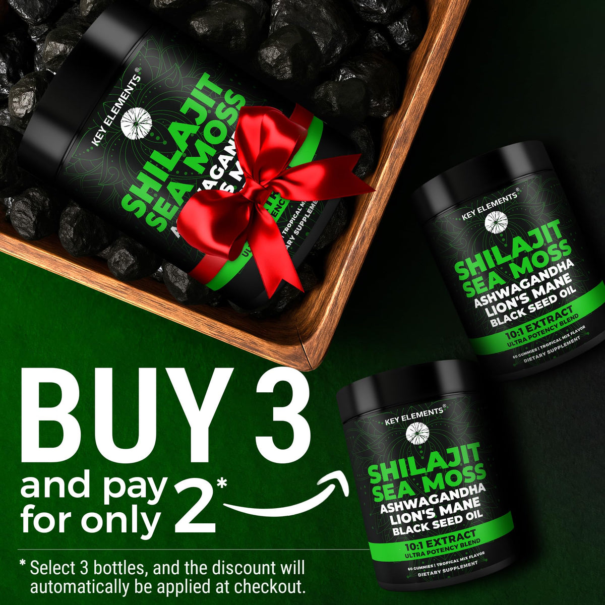 Gummies Shilajit Bio avec Algues Marines sur fond blanc