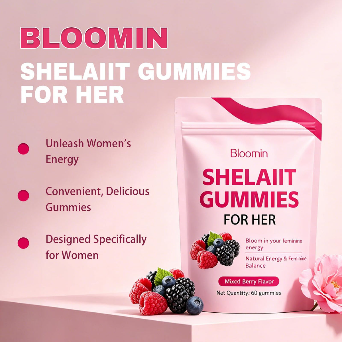 Gummies Shilajit d'aurevia support, côté du sachet montrant les baies mélangées