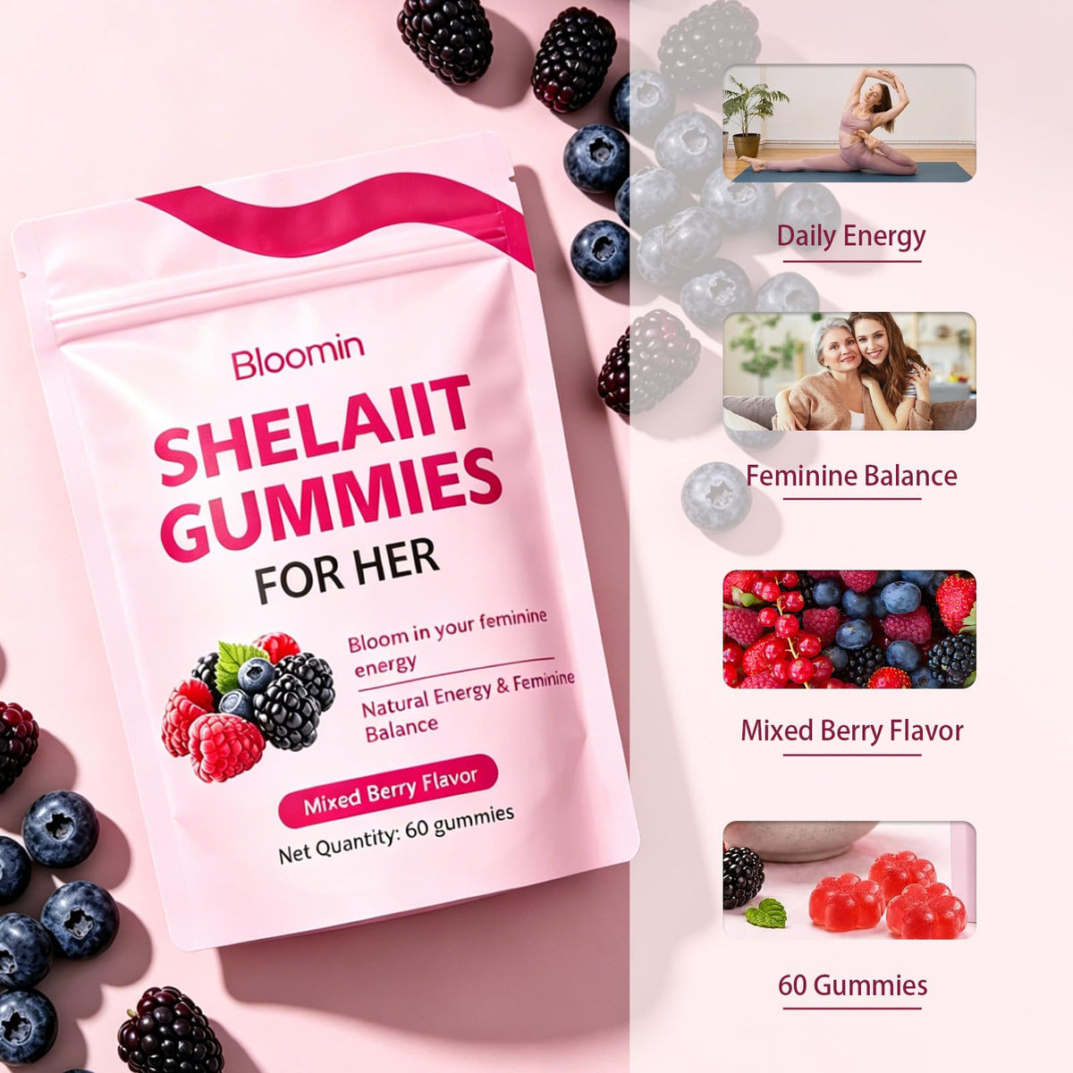 Gummies Shilajit d'aurevia support, vue de près des gummies