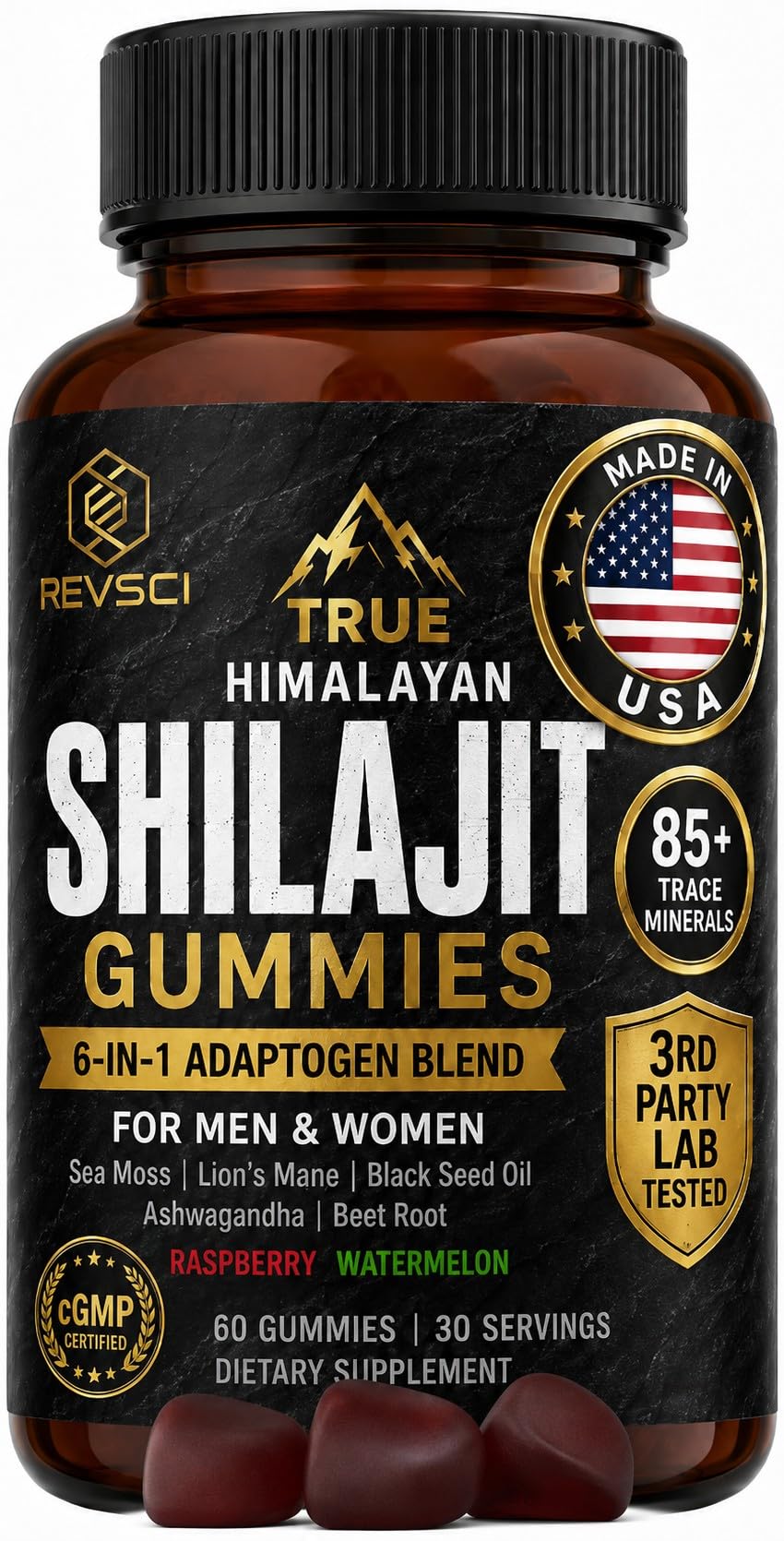 Gummies Shilajit de Revolution Science, pot de 60 unités